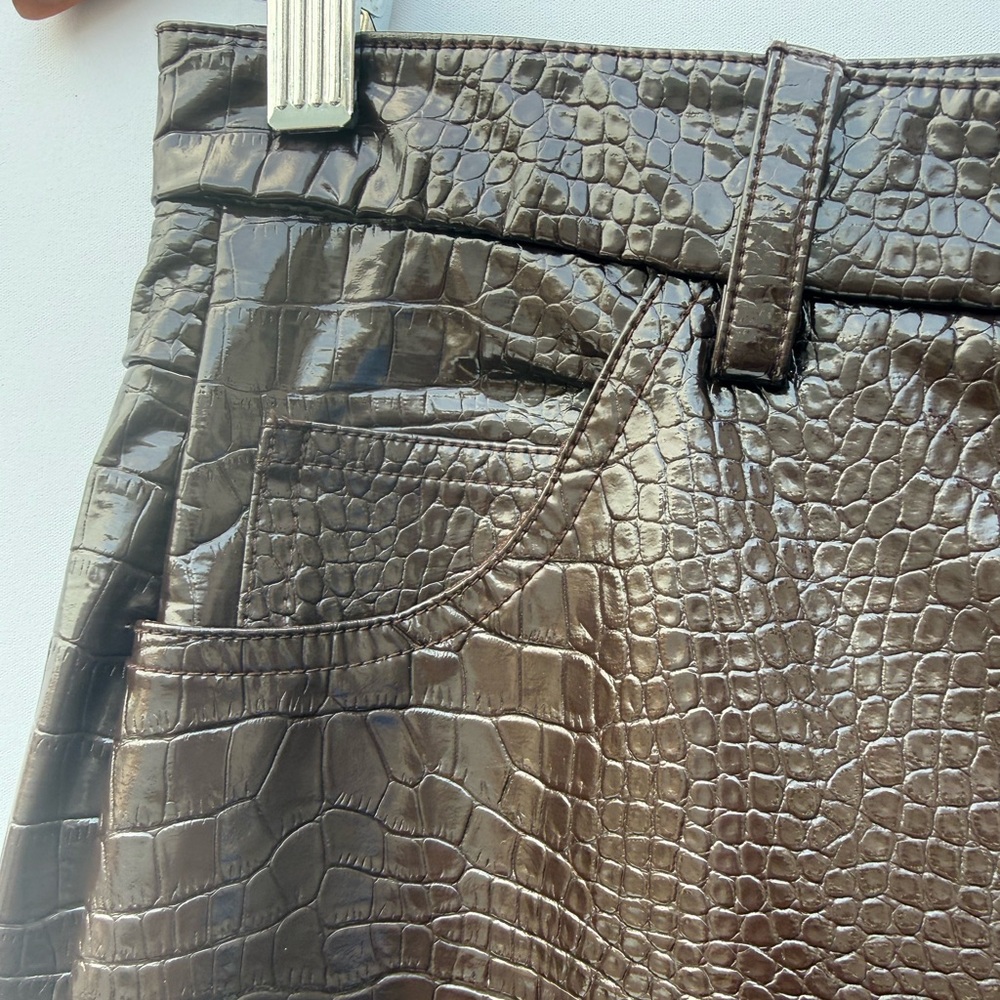 MISTRESS ROCKS LOS ANGELES High Waist Faux Croc Bootcut Dark Brown Trousers - Picture 9 of 14